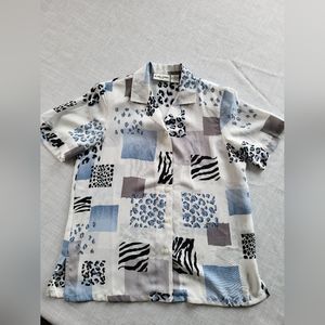 Alfred Dunner Animal Print Button Down (Blue) - Size 6p